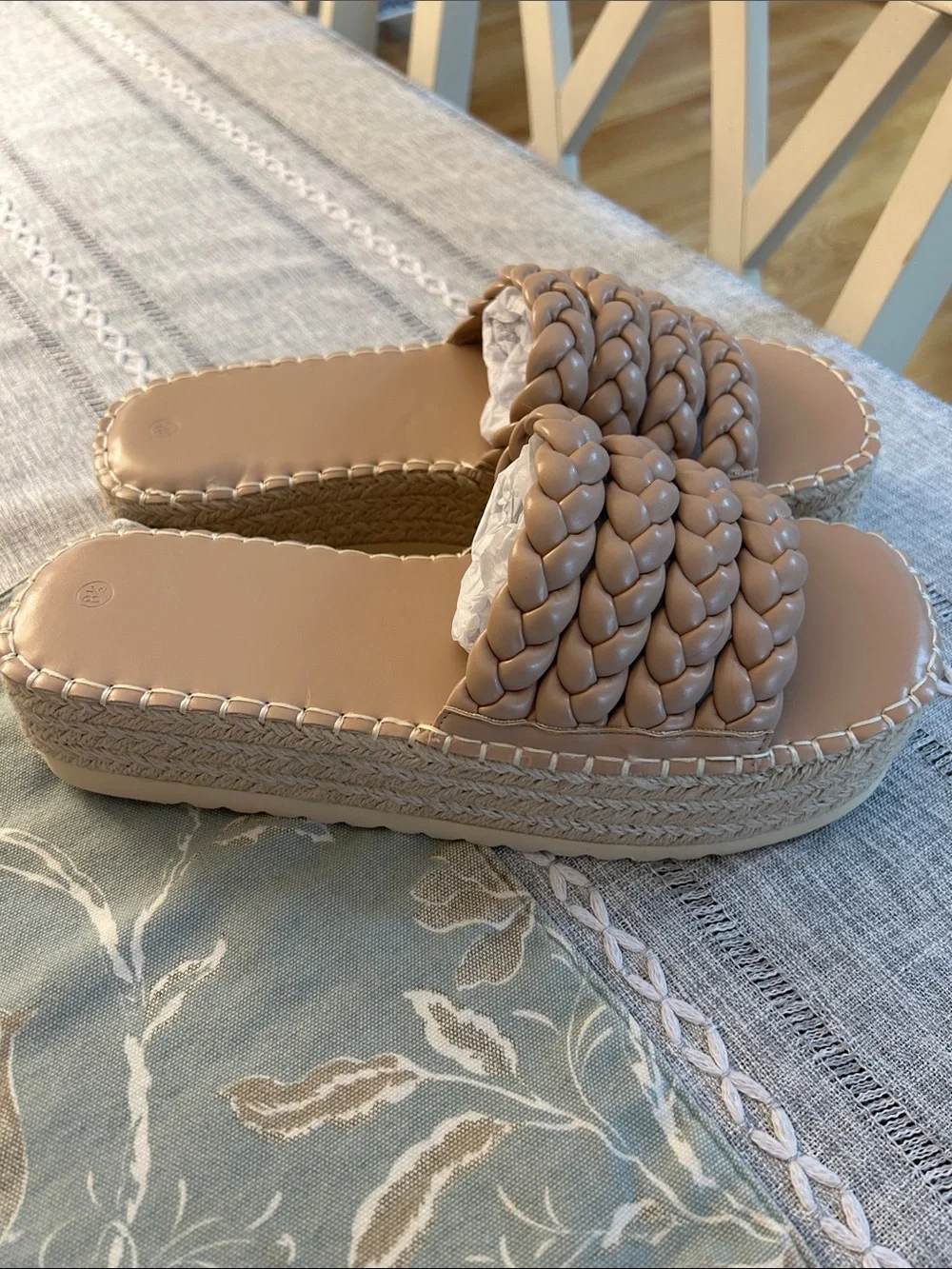 Braided Taupe Platform Slide Sandals - Women